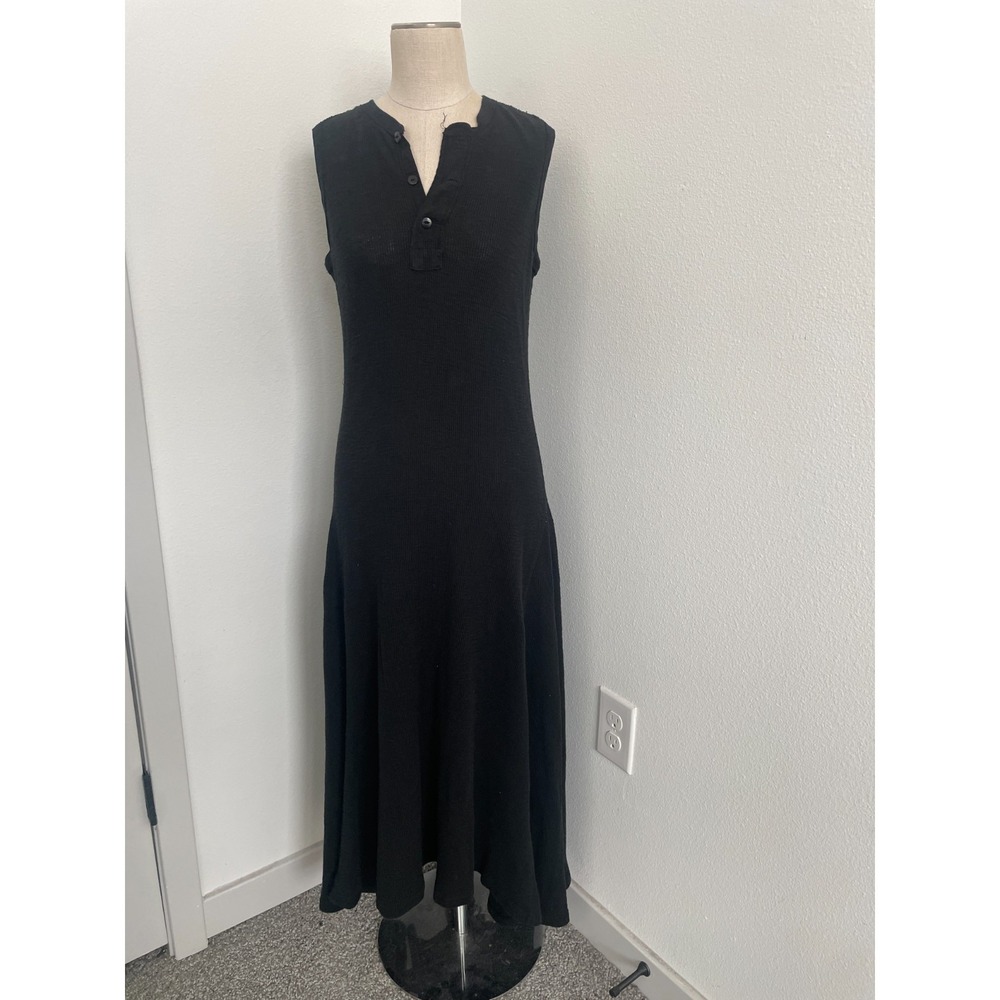 Polo Ralph‎ Lauren Maxi Dress Women M Black Henley Waffle Knit Femme Classic